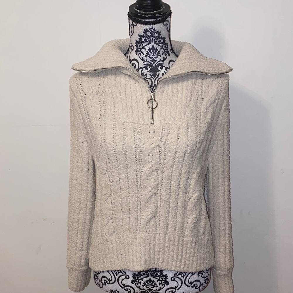 Jessica Simpson Cream 1/4 Zip Mock Turtleneck Sweater Size Small